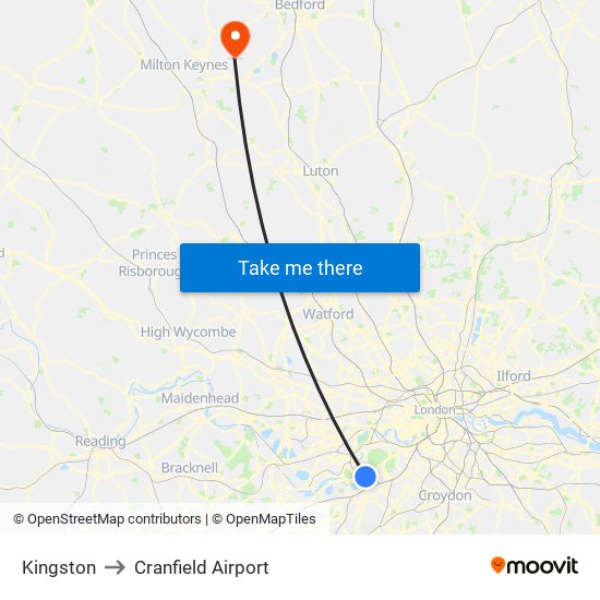 Kingston to Cranfield Airport map
