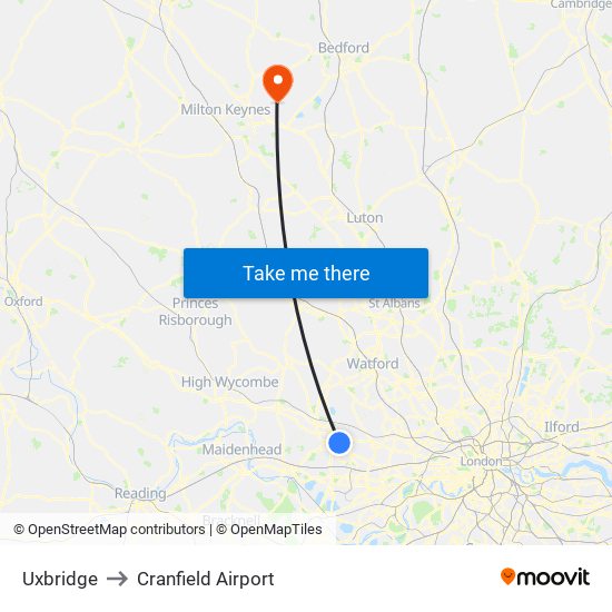 Uxbridge to Cranfield Airport map