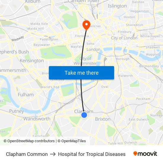 Clapham Common to Hospital for Tropical Diseases map