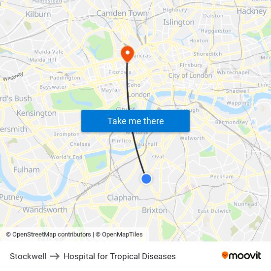 Stockwell to Hospital for Tropical Diseases map