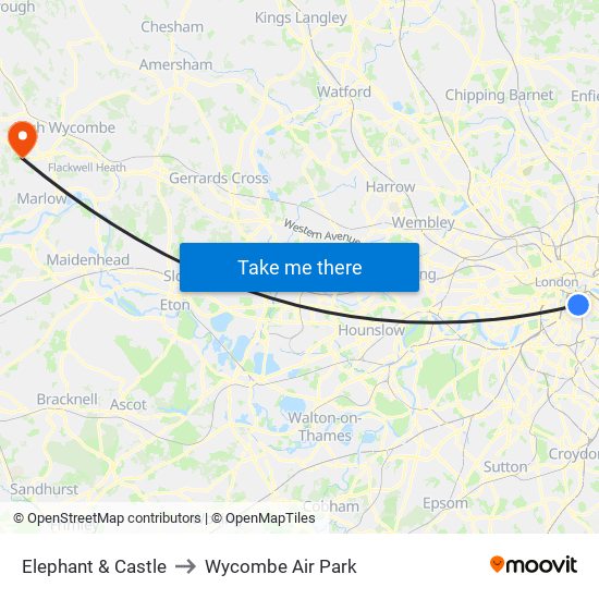 Elephant & Castle to Wycombe Air Park map