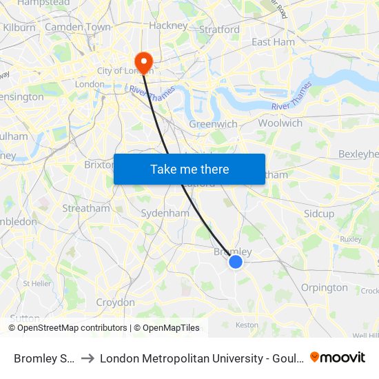 Bromley South to London Metropolitan University - Goulston Street map