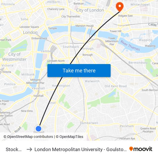 Stockwell to London Metropolitan University - Goulston Street map