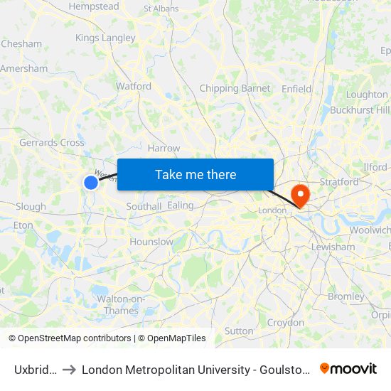 Uxbridge to London Metropolitan University - Goulston Street map