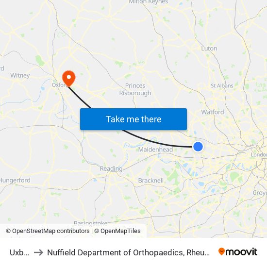 Uxbridge to Nuffield Department of Orthopaedics, Rheumatology and Musculoskeletal map