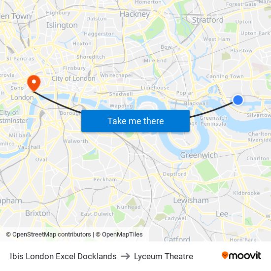 Ibis London Excel Docklands to Lyceum Theatre map