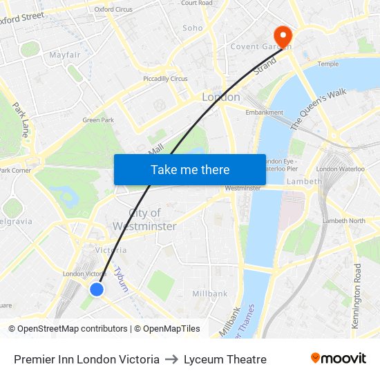 Premier Inn London Victoria to Lyceum Theatre map