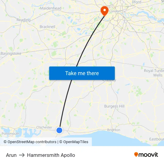Arun to Hammersmith Apollo map
