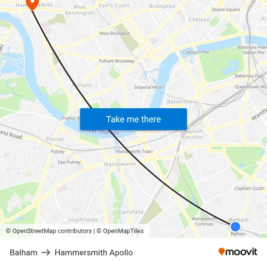 Balham to Hammersmith Apollo map