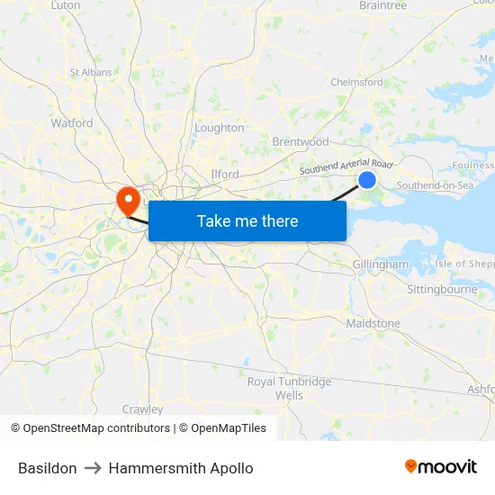 Basildon to Hammersmith Apollo map