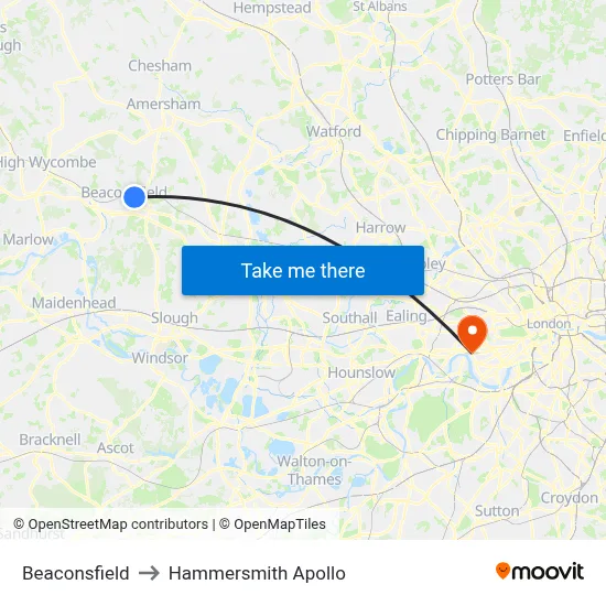 Beaconsfield to Hammersmith Apollo map