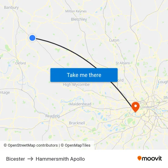 Bicester to Hammersmith Apollo map