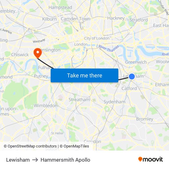 Lewisham to Hammersmith Apollo map