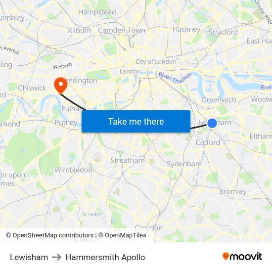 Lewisham to Hammersmith Apollo map