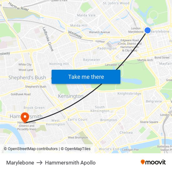 Marylebone to Hammersmith Apollo map