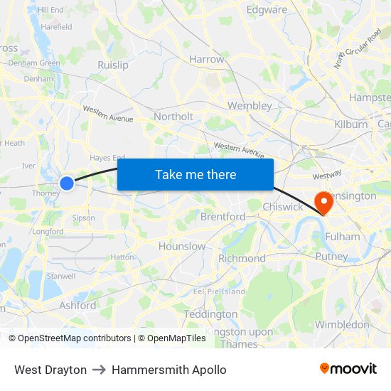 West Drayton to Hammersmith Apollo map