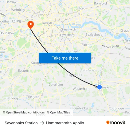 Sevenoaks Station to Hammersmith Apollo map