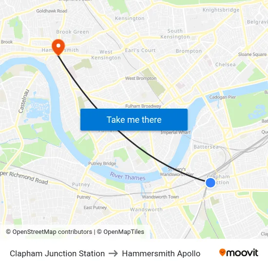 Clapham Junction Station to Hammersmith Apollo map