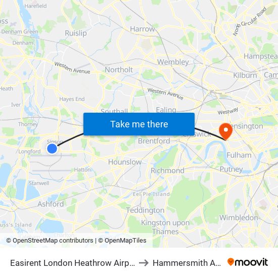 Easirent London Heathrow Airport Lhr to Hammersmith Apollo map