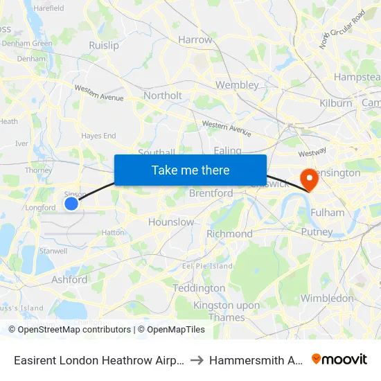 Easirent London Heathrow Airport Lhr to Hammersmith Apollo map