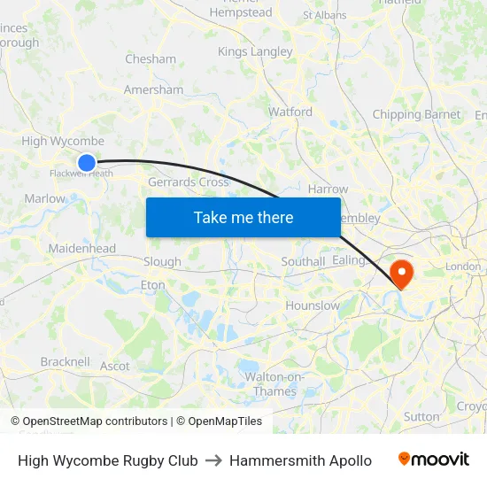 High Wycombe Rugby Club to Hammersmith Apollo map