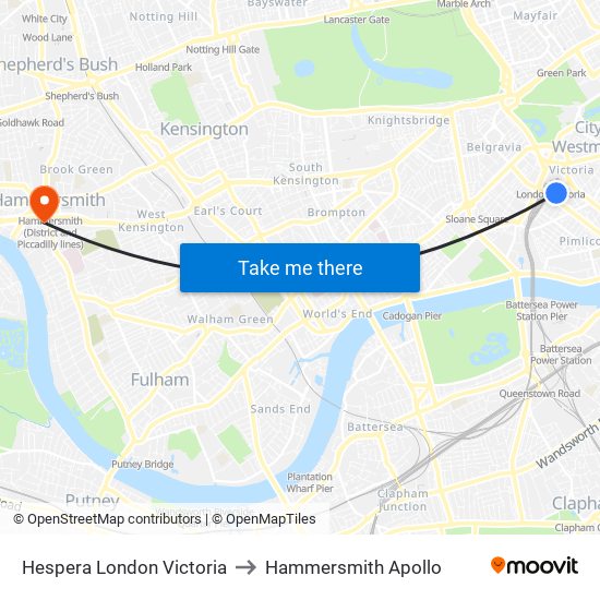 Hespera London Victoria to Hammersmith Apollo map