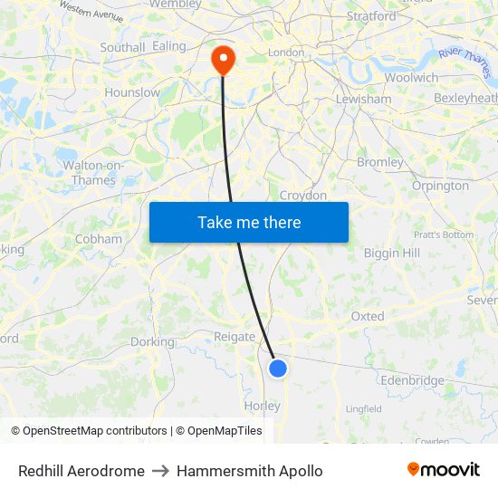 Redhill Aerodrome to Hammersmith Apollo map