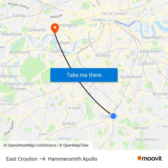 East Croydon to Hammersmith Apollo map