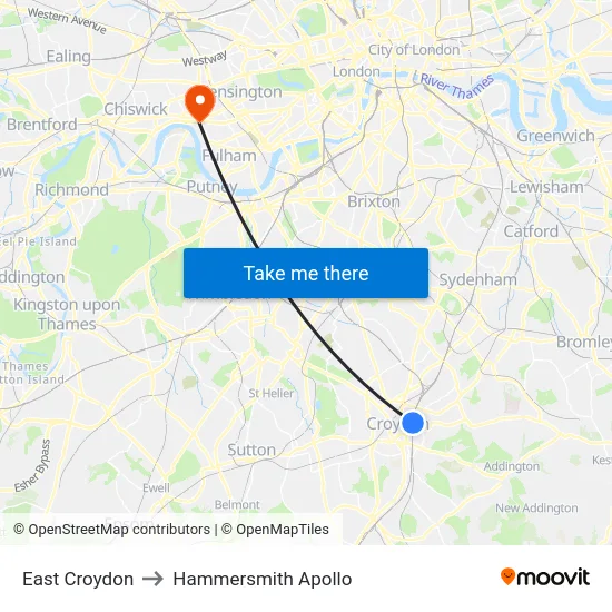 East Croydon to Hammersmith Apollo map