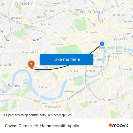 Covent Garden to Hammersmith Apollo map