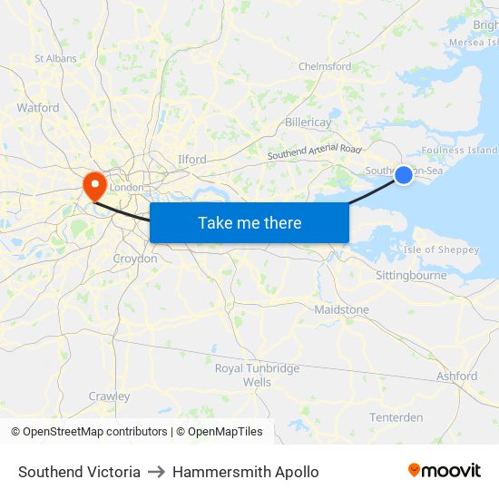 Southend Victoria to Hammersmith Apollo map