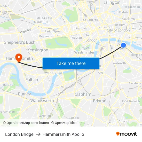 London Bridge to Hammersmith Apollo map