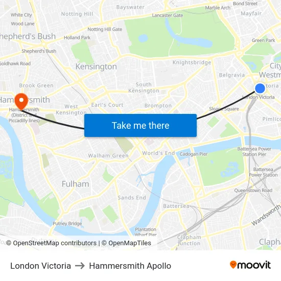 London Victoria to Hammersmith Apollo map