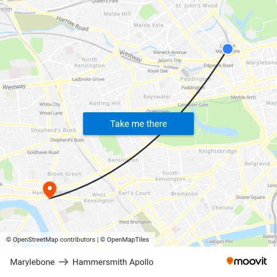 Marylebone to Hammersmith Apollo map
