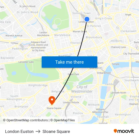 London Euston to Sloane Square map