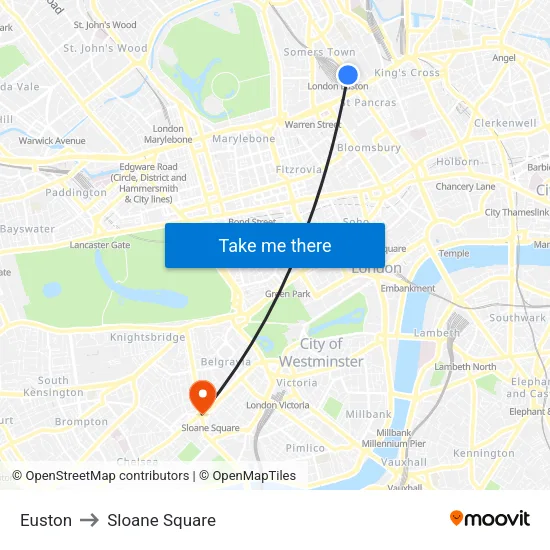 Euston to Sloane Square map