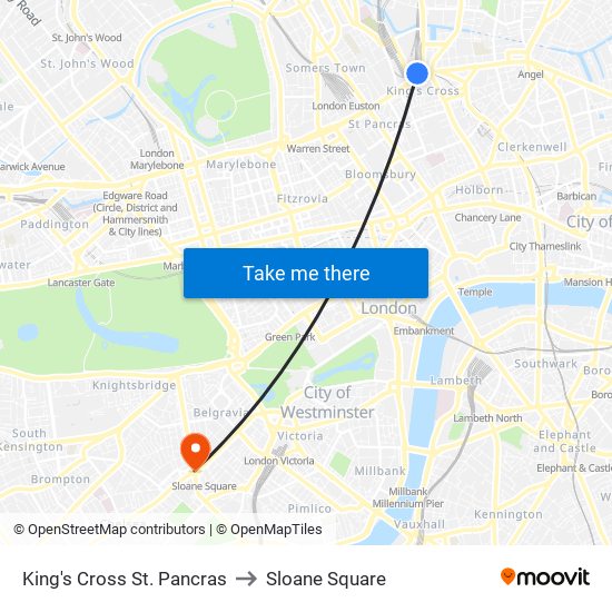 King's Cross St. Pancras to Sloane Square map