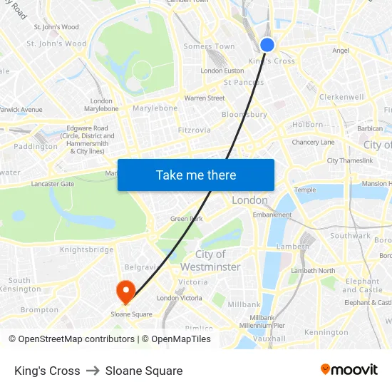 King's Cross to Sloane Square map