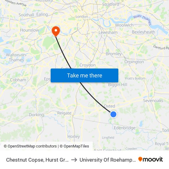 Chestnut Copse, Hurst Green to University Of Roehampton map