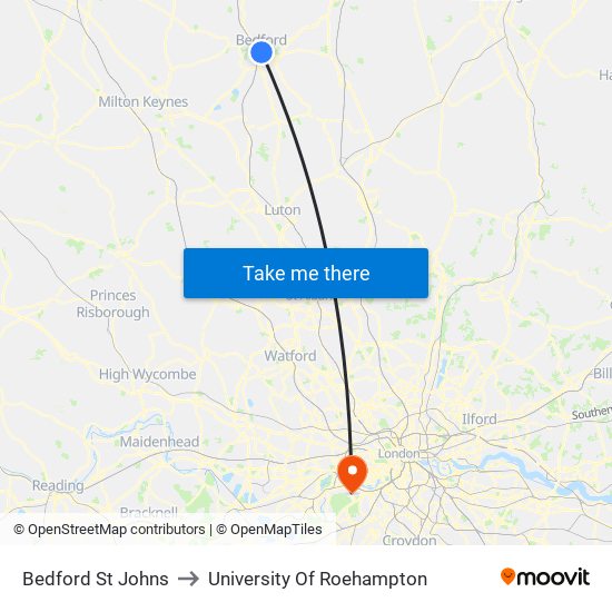 Bedford St Johns to University Of Roehampton map