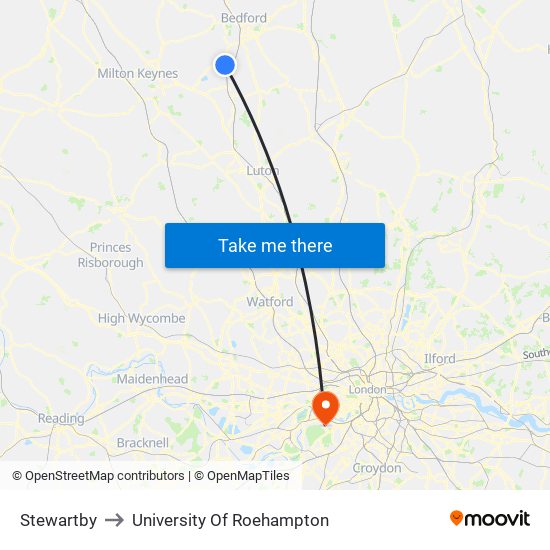 Stewartby to University Of Roehampton map