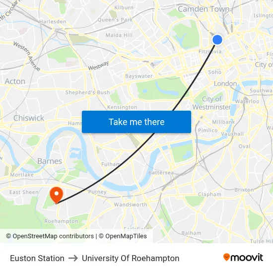 Euston Station to University Of Roehampton with public transportation