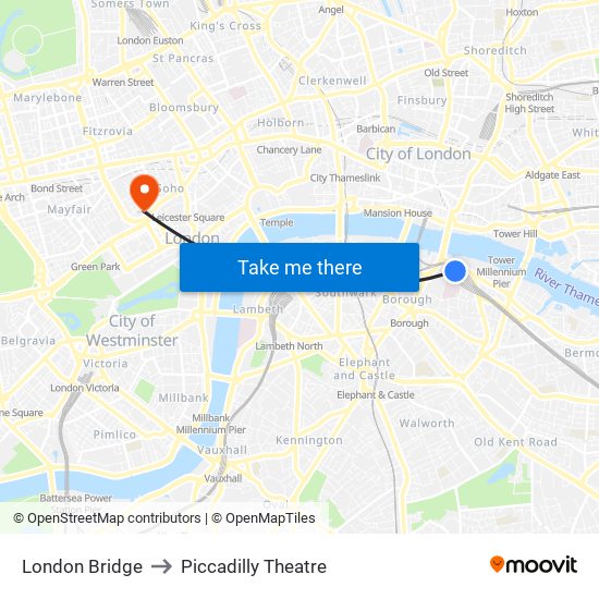 London Bridge to Piccadilly Theatre map