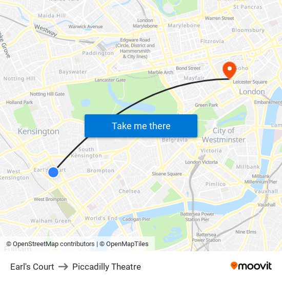 Earl's Court to Piccadilly Theatre map