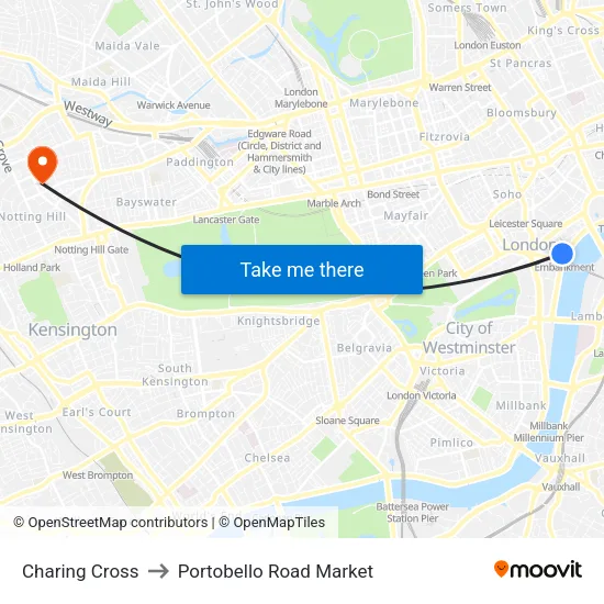 Charing Cross to Portobello Road Market map
