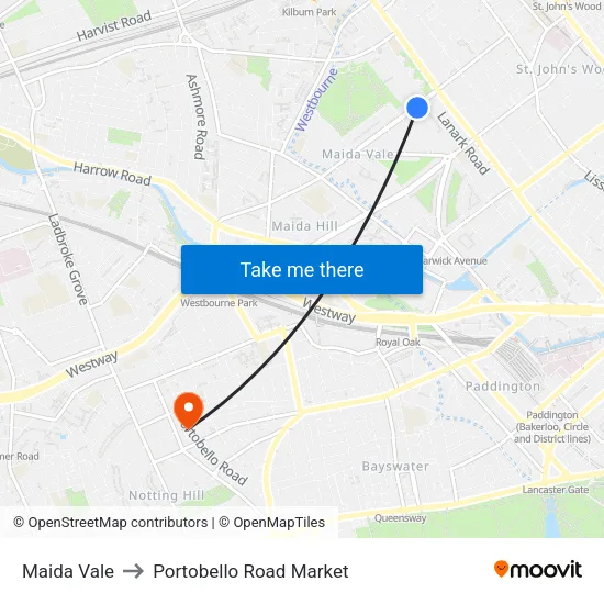 Maida Vale to Portobello Road Market map