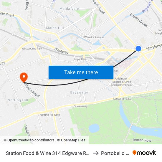 Station Food & Wine 314 Edgware Road, Paddington, London, W2   1dy to Portobello Road Market map