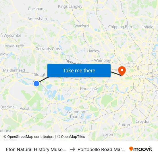 Eton Natural History Museum to Portobello Road Market map