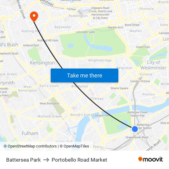 Battersea Park to Portobello Road Market map