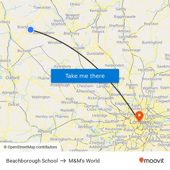 Beachborough School to M&M's World map